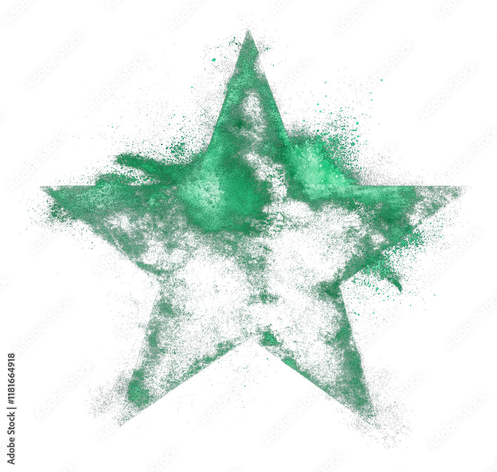 Aufkleber vibrant emerald green star with radiant brush patterns and textured splashes, creating dynamic and artistic effect on transparency background