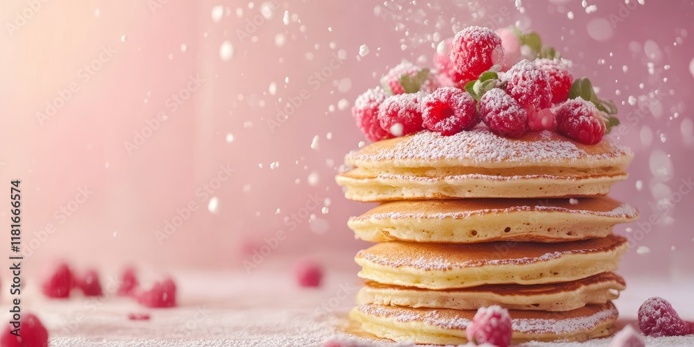 Poster pancakes stacked in a towering arrangement, perfect for celebrating pancake day or shrove tuesday. t