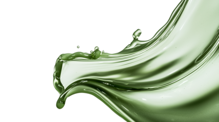 smooth flow of olive green liquid captured mid motion against transparency background, showcasing its glossy texture and dynamic movement