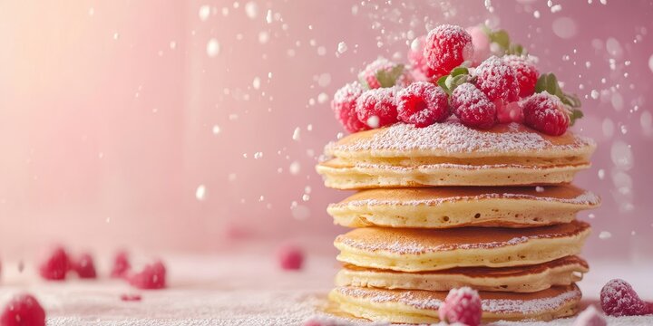 Pancakes stacked in a towering arrangement, perfect for celebrating Pancake day or Shrove Tuesday. This delightful pancake tower showcases the joy of Pancakes in a festive setting.