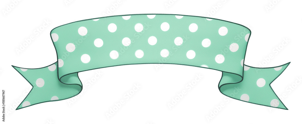 Poster mint green ribbon with white polka dots, isolated on transparency background, featuring decorative b