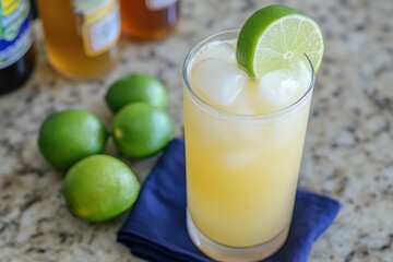 Fototapeta premium Refreshing Ginger Ale with Lemon and Lime