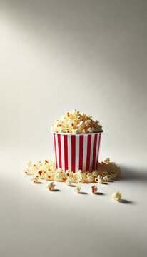 Popcorn in red and white striped bucket isolated on a white background