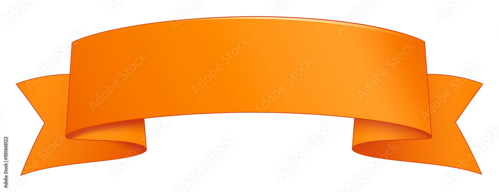 Poster Bright orange satin ribbon with smooth texture and curved design, featuring diagonal stripes and folded ends, isolated on transparency background