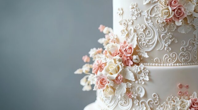 Stunning Wedding Cake with Multiple Tiers Adorned with Elegant Floral Decoration and Smooth Finish