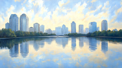 Obraz premium Cityscape Illustration Skyline Reflection