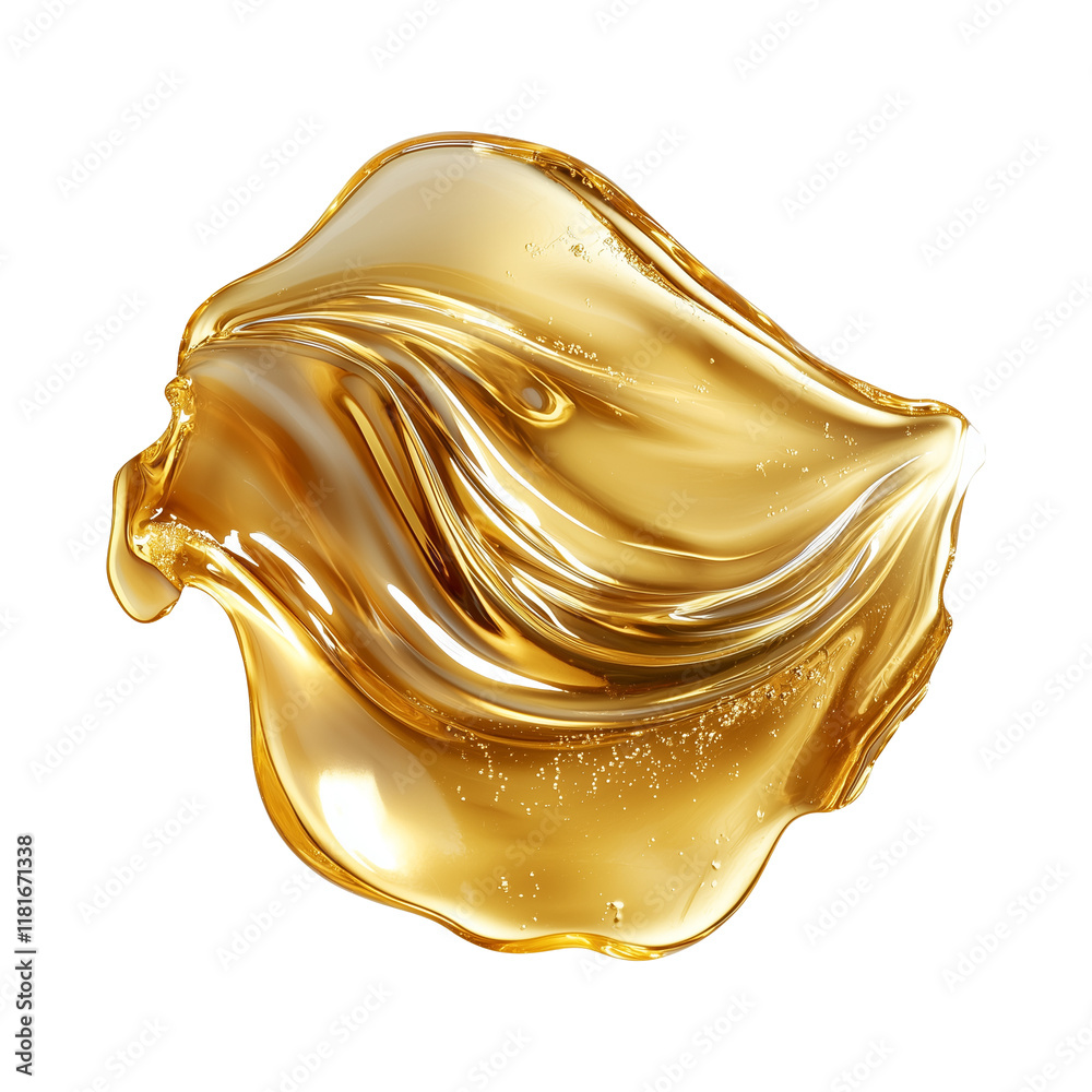 Poster top view of glossy gel in champagne gold color with smooth, flowing texture and shimmering details, 