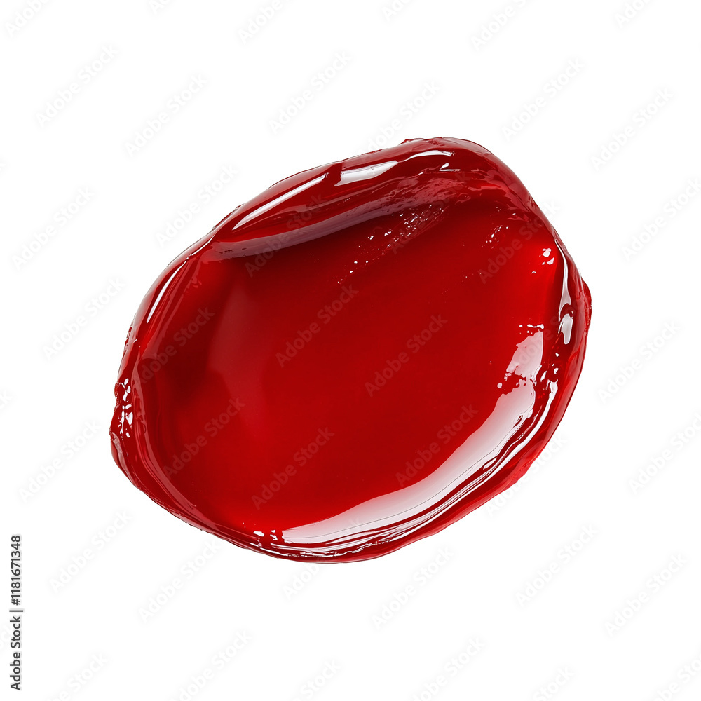 Poster Deep red gel blob with glossy texture isolated on transparency background, showcasing its smooth and vibrant appearance
