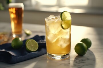 Fototapeta premium Refreshing Ginger Ale with Lemon and Lime