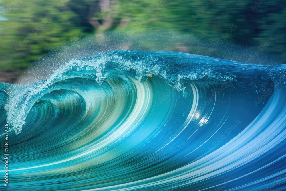 Poster a mesmerizing turquoise wave curls, showcasing the ocean's dynamic power and beauty.