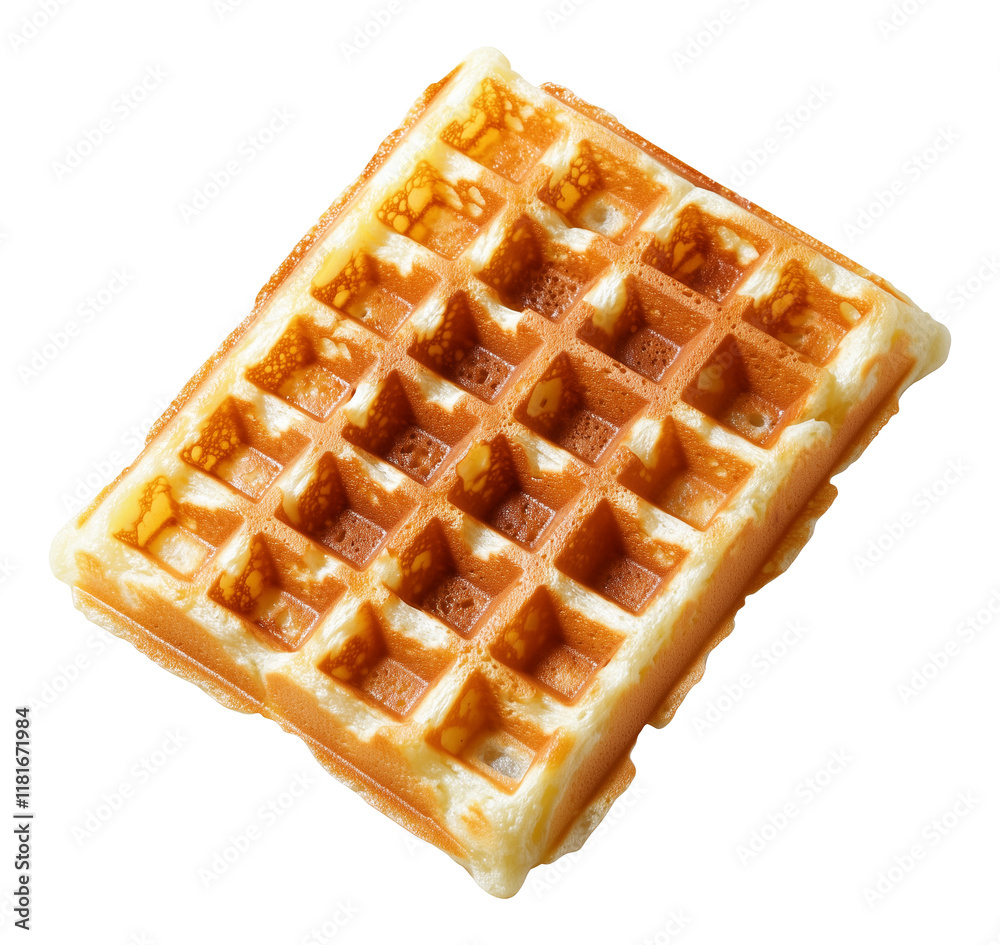 Poster Crispy golden waffle isolated on transparency background, showcasing its grid pattern and fluffy texture, perfect for breakfast or dessert