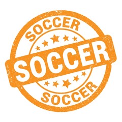 SOCCER text written on orange stamp sign.