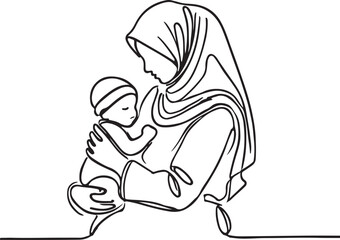 Motherhood in Vector Art – Muslim Woman Holding Baby