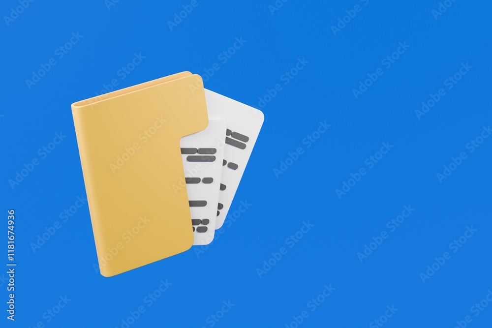 Poster 3d minimal business file folder documents note paper icon. sheets of paper with detail. approved doc