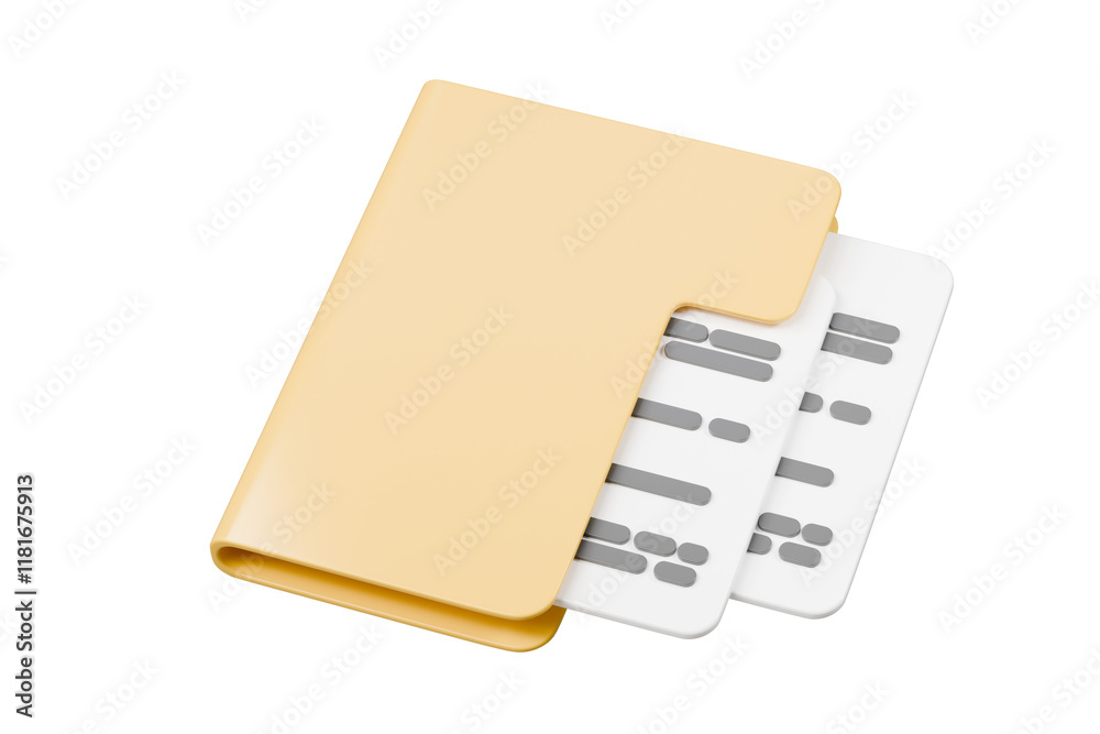 Poster 3d minimal business file folder documents note paper icon. sheets of paper with detail. approved doc