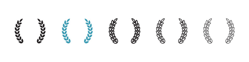 Laurel wreath set. vector illustrations in black and blue colors