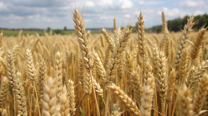 Fototapeta premium Golden wheat field against cloudy sky