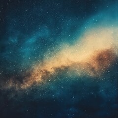 Obraz premium Majestic Cosmic Galaxy with Glowing Nebula and Starry Field in Deep Blue and Gold Tones.