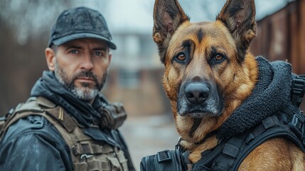 Fototapeta premium soldier and police dog in tactical gear