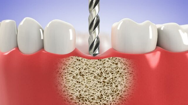 High quality 3D animation showing the installation process of dental implants.