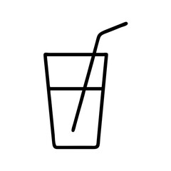 drinking straw in glass icon, drinks line art, drinks vector - simple black line art icon of drinking straw in glass perfect for logos, and drinks-themed designs.