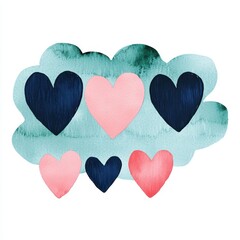 Watercolor Hearts Cloud Abstract Romantic Teal Pink Blue Love Design