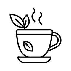 herbal tea icon, drinks line art, drinks vector - simple black line art icon of herbal tea perfect for logos, and drinks-themed designs.