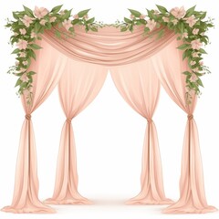 Elegant Peach Draped Fabric Wedding Archway Decorated with Blooming Flowers