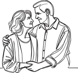 Romantic Line Art Illustrations of Elderly Couples in Vector