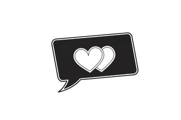 A dark minimalist speech bubble outline containing two overlapping hearts, blending modern aesthetics with a romantic theme on a transparent background