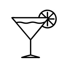 martini glass with lemon twist icon, drinks line art, drinks vector - simple black line art icon of martini glass with lemon twist perfect for logos, and drinks-themed designs.