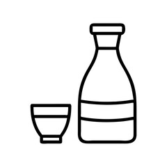 sake bottle and cup icon, drinks line art, drinks vector - simple black line art icon of sake bottle and cup perfect for logos, and drinks-themed designs.