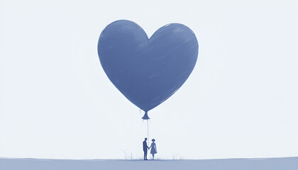 Fototapeta premium Couple Holding Hands, Heart Balloon, Love - Minimalist illustrations