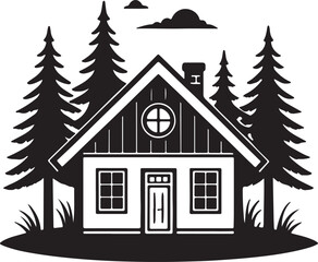 House silhouette vector design with smooth palm trees.