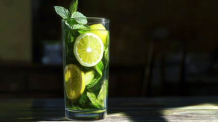 Refreshing drink with lemon and mint.