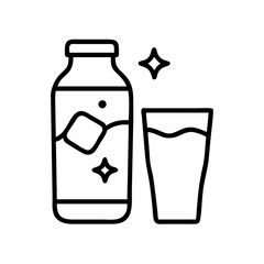 sparkling water icon, drinks line art, drinks vector - simple black line art icon of sparkling water perfect for logos, and drinks-themed designs.