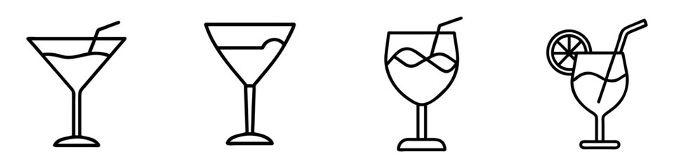 cocktail glass icon, drinks line art, drinks vector - simple black line art icon of cocktail glass perfect for logos, and drinks-themed designs.