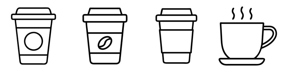 coffee cup icon, drinks line art, drinks vector - simple black line art icon of coffee cup perfect for logos, and drinks-themed designs.