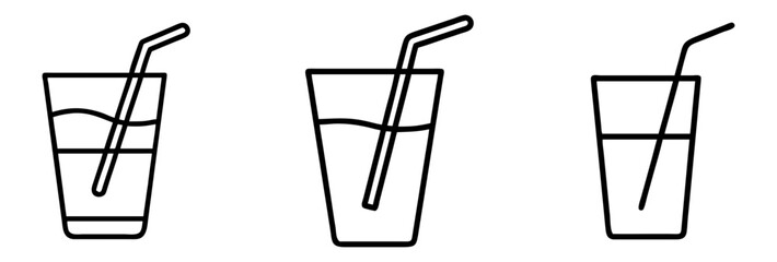 drinking straw in glass icon, drinks line art, drinks vector - simple black line art icon of drinking straw in glass perfect for logos, and drinks-themed designs.