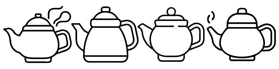 green tea pot icon, drinks line art, drinks vector - simple black line art icon of green tea pot perfect for logos, and drinks-themed designs.