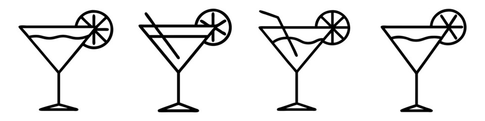 martini glass with lemon twist icon, drinks line art, drinks vector - simple black line art icon of martini glass with lemon twist perfect for logos, and drinks-themed designs.