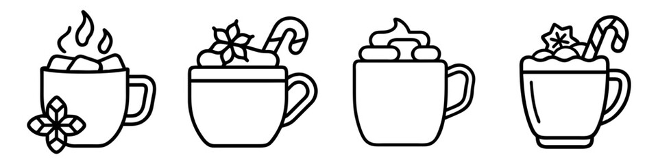 peppermint hot chocolate icon, drinks line art, drinks vector - simple black line art icon of peppermint hot chocolate perfect for logos, and drinks-themed designs.