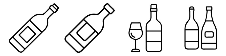 red wine bottle icon, drinks line art, drinks vector - simple black line art icon of red wine bottle perfect for logos, and drinks-themed designs.