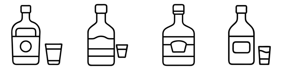 vodka bottle icon, drinks line art, drinks vector - simple black line art icon of vodka bottle perfect for logos, and drinks-themed designs.