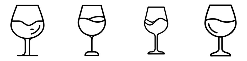 wine tasting glass icon, drinks line art, drinks vector - simple black line art icon of wine tasting glass perfect for logos, and drinks-themed designs.