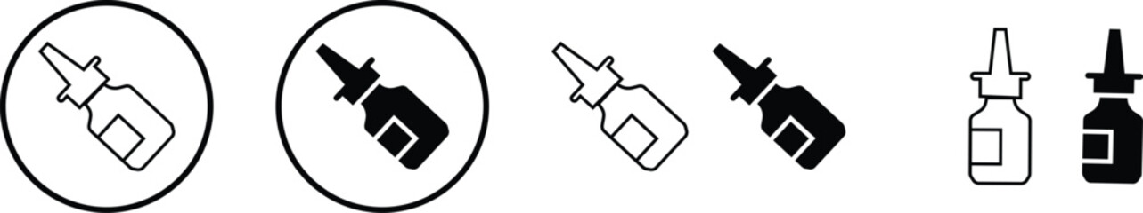 Medicine drop bottles icon set dropper and ampule realistic mockups. Vector containers of plastic and glass for eye drops and nose or nasal spray pipette or eyedropper and vial medical package design