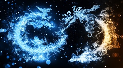Celestial Dragons Fire and Ice Dance in Cosmic Nebula
