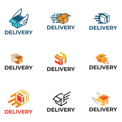 Set of Logistic box logo. Fast delivery logo template design