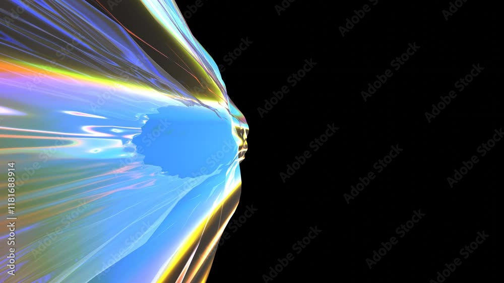 Poster animation of glowing shape with sharp edges against a black background with copy space for text