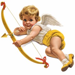 Obraz premium Adorable Cupid Baby Angel with Bow and Arrow Valentine s Day Illustration